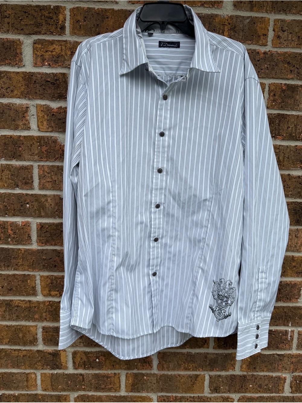 7 Diamonds Long Sleeve Striped Button Down Embroidery Men’s Shirt Sz 3XL